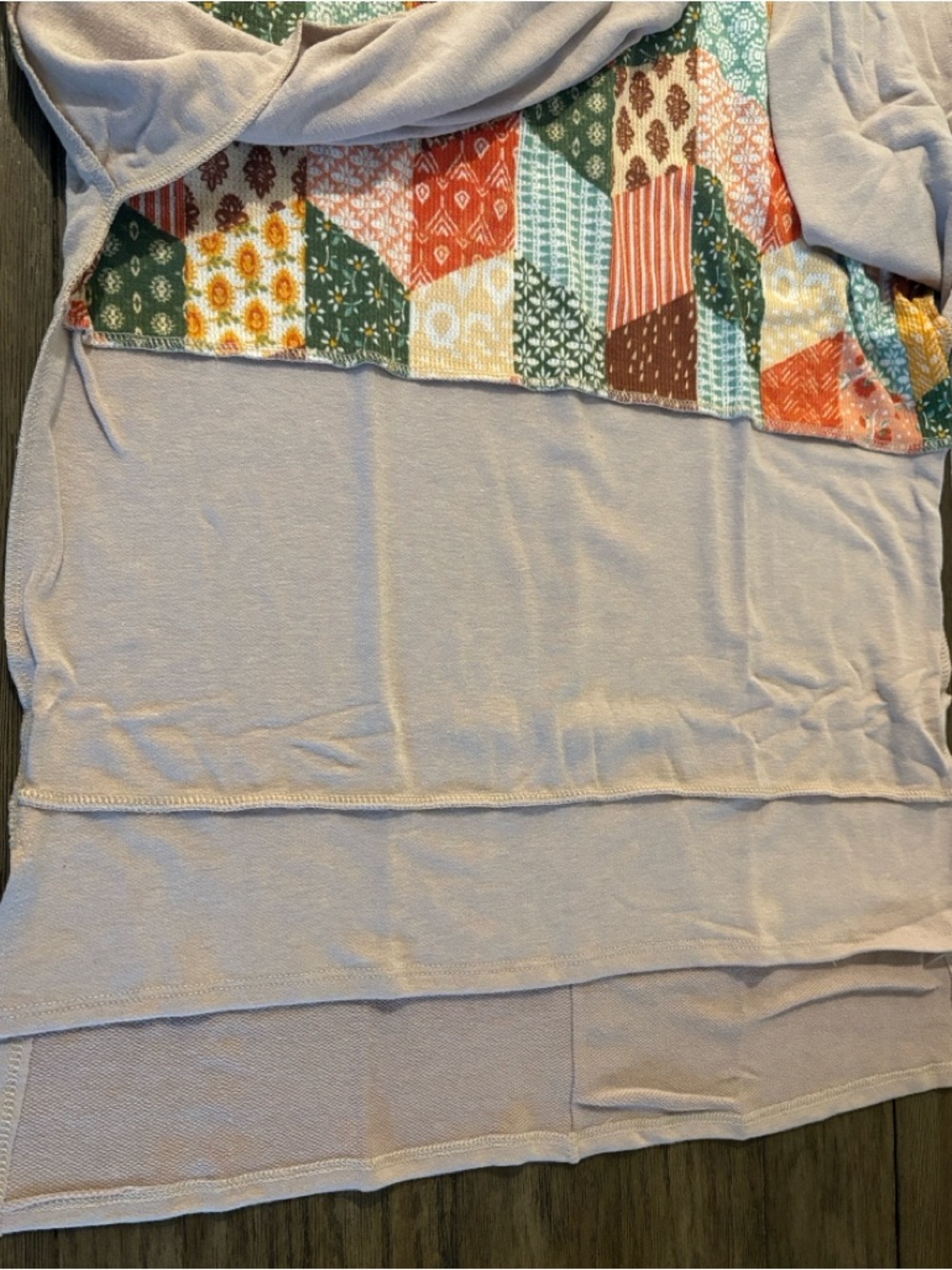 NEW [Haptics] Patchwork Printed High/Low Back Hem Yoke Hooded Top Women's S - Picture 9 of 12